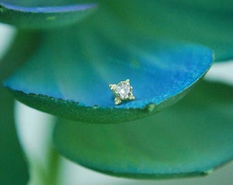 Anatometal 18k Yellow Gold Threadless Zia End - Faceted Champagne Cubic Zirconia CZ  -  push Fit  2mm