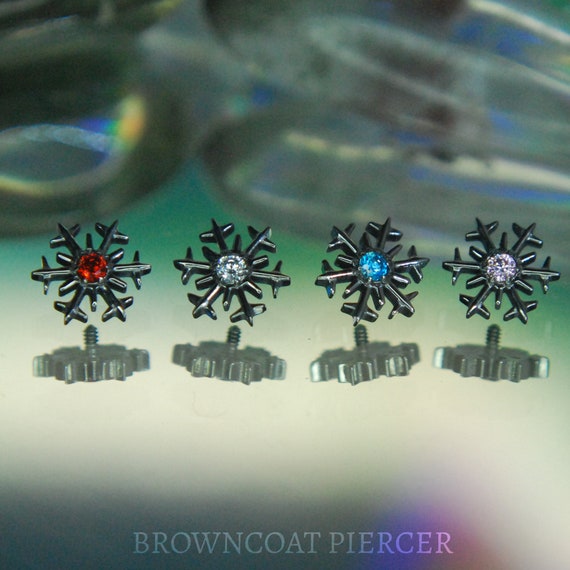 Titanium Internally Threaded CZ Snowflake End - Implant Grade Titanium - Gem, Cubic Zirconia, Crystal,  1.2mm / 16ga