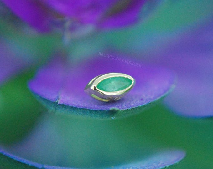 14kt Gold Marquise Opaque Emerald Threadless End - Push fit attachment, bezel set stone, Yellow, Rose, or White Gold