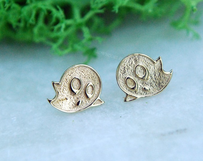 14k Yellow Gold Ghost threadless attachment - Push fit end, Halloween, haunt, left or right facing