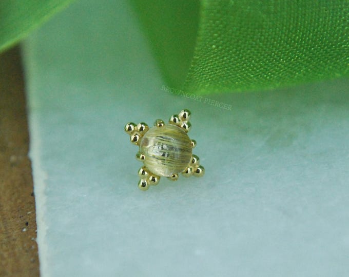 Anatometal 18k Yellow Gold Threadless Zia End - Genuine Rutilated Quartz -  push Fit