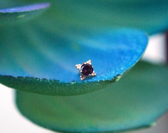 Anatometal 18k Rose Gold Threadless Zia End - Faceted Smoky Quartz  -  push Fit  2mm