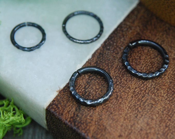 Hammered & Blackened Niobium Seam Rings - Septum, Daith, Nostril, Etc