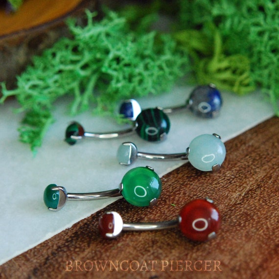 Titanium Prong Set Double Gem Navel Bar Natural Stones - Belly Bar - multiple stones and colours