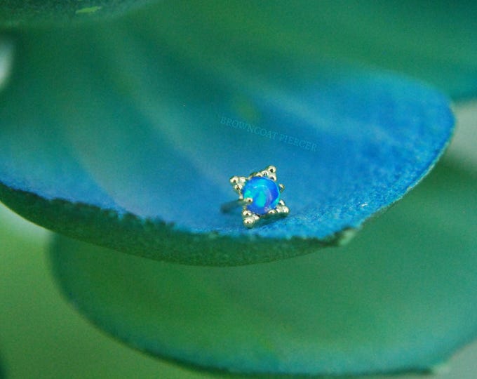 Anatometal 18k Yellow Gold Threadless Zia End - Cabochon Blue Opal  -  push Fit  2mm