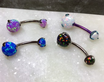 Titanium Prong Set Double Opal Navel Belly Bar - Multiple Colours