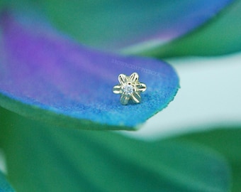 Solid 14k Yellow Gold Daisy Flower End Threadless End - CZ gem - Push Fit attachment