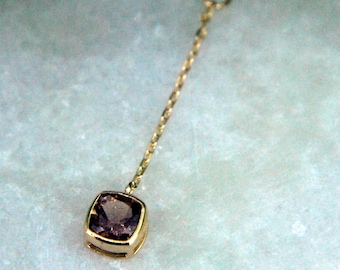 14k Yellow Gold Chain Charm, Smokey Quartz, Square, Dangle