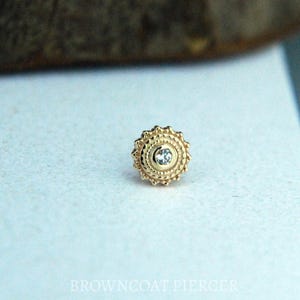 BVLA - 14k Yellow Gold 4mm "Afghan"   Threadless attachment -  Cubic Zirconia - CZ - Push Fit / Pin