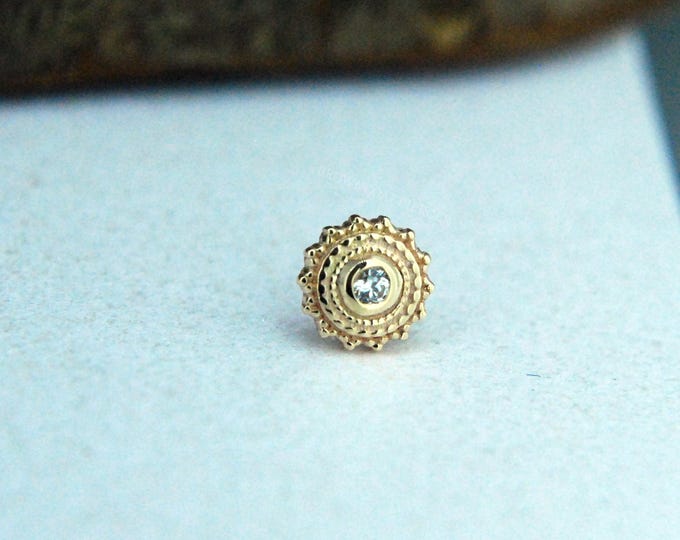 BVLA - 14k Yellow Gold 4mm "Afghan"   Threadless attachment -  Cubic Zirconia - CZ - Push Fit / Pin