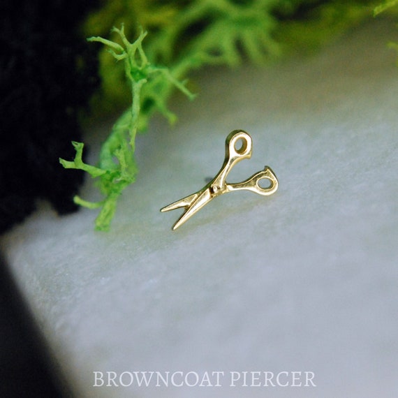 Solid 14k Gold Scissors Threadless End - push fit