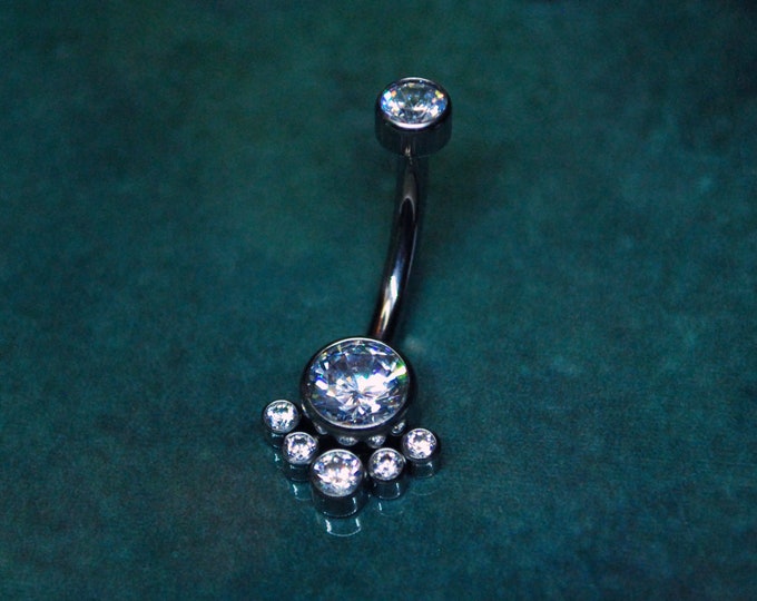 Titanium 6 Gem Cluster Implant Grade Internally Threaded Navel Bars, Opals & CZ gems Colour Options