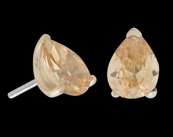 14k Yellow Gold Piore Belle Threadless attachment -  Champagne Cubic Zirconia - CZ - Push Fit