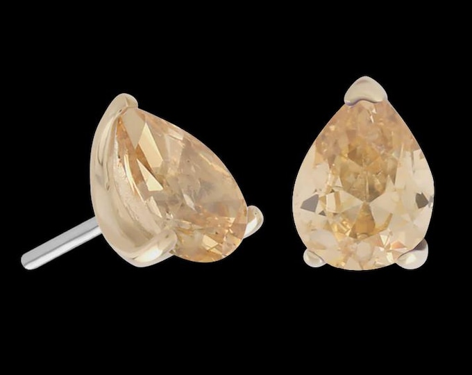 14k Yellow Gold Piore Belle Threadless attachment -  Champagne Cubic Zirconia - CZ - Push Fit