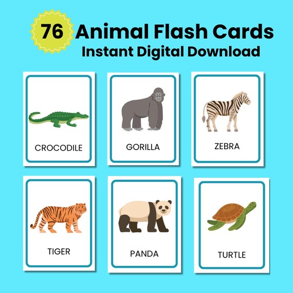 Animal Flash Cards | Instant Digital Download | Safari Animals | Aquatic Animals | Forest Animals | Toddler Flash Cards | Montessori