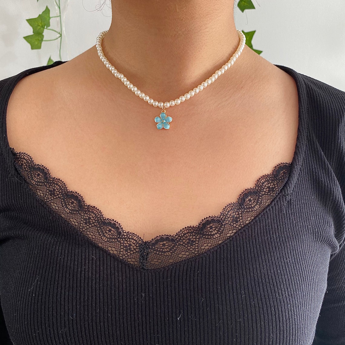 Flower Choker Necklace With Beaded Pearls Dainty Handmade Etsy UK