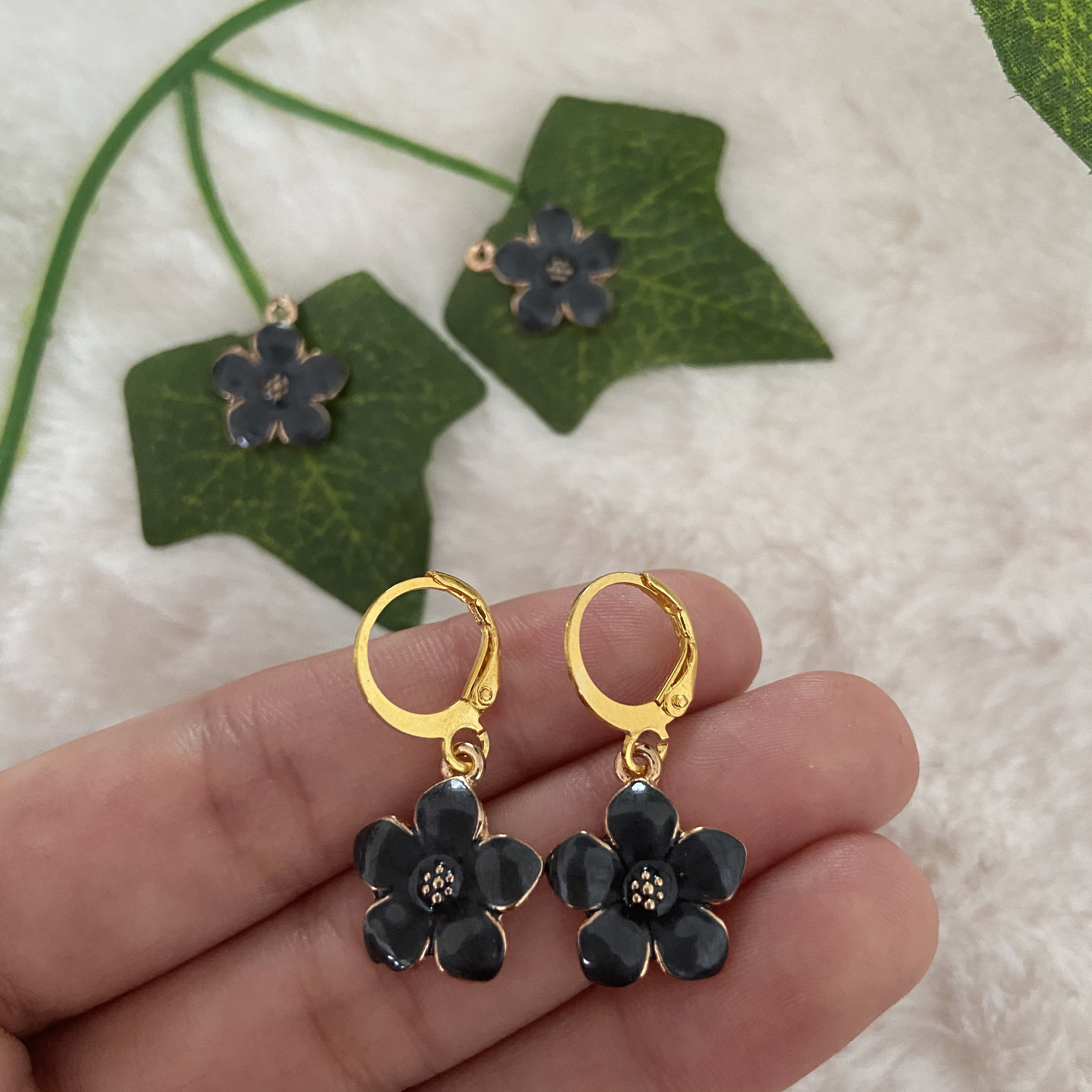 Flower Gold Hoop Huggies Earrings Multicoloured Dainty Etsy UK