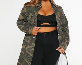 plus size camo jacket with hood