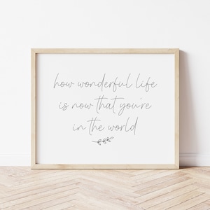 How wonderful life is now that you&#39;re in the world | Nursery decor | Neutral nursery | Modern nursery | Printable nursery art