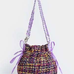 Tweed Fabric Mini Handbag, Tweed Crossbody bag, Tweed Bucket Bag, Tweed Fabric Shoulder Bag, Tweed Shoulder Bag, Tweed Bucket Bag