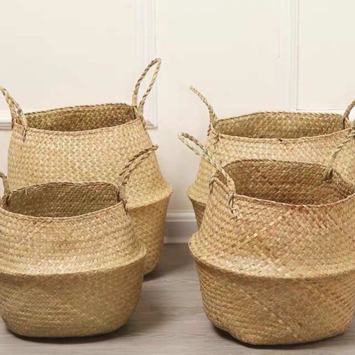Large Seagrass Belly Plant Basket Storage Basket Wicker Basket With Lid Handmade Woven Vietnamese Natural Large Size