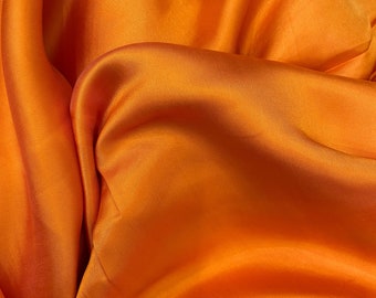 Pure Mulberry Silk Fabric By The Yard | Natural Silk, Handmade Silk In Vietnam | Silk For Crafting Dress | Orange Color Mulberry Silk