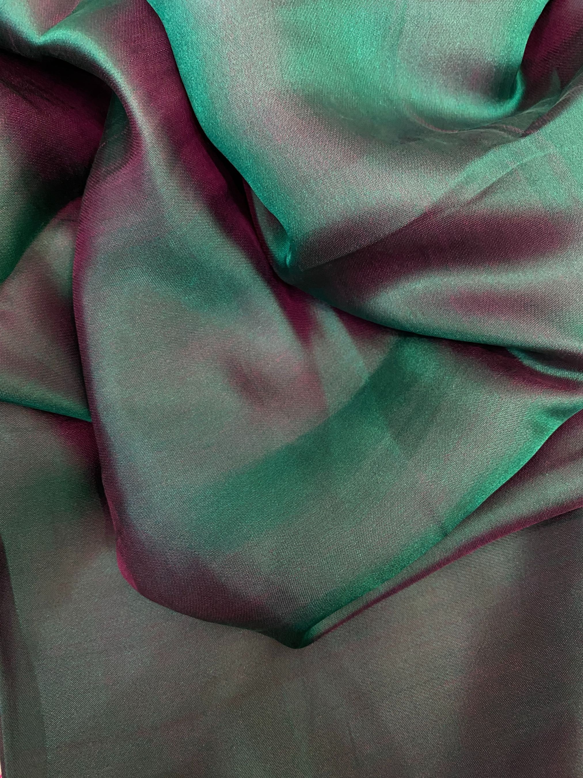 Pure Mulberry Silk Fabric By The Yard | Natural Silk, Handmade Silk In Vietnam | Silk For Crafting Dress | Green Pink Color Mulberry Silk