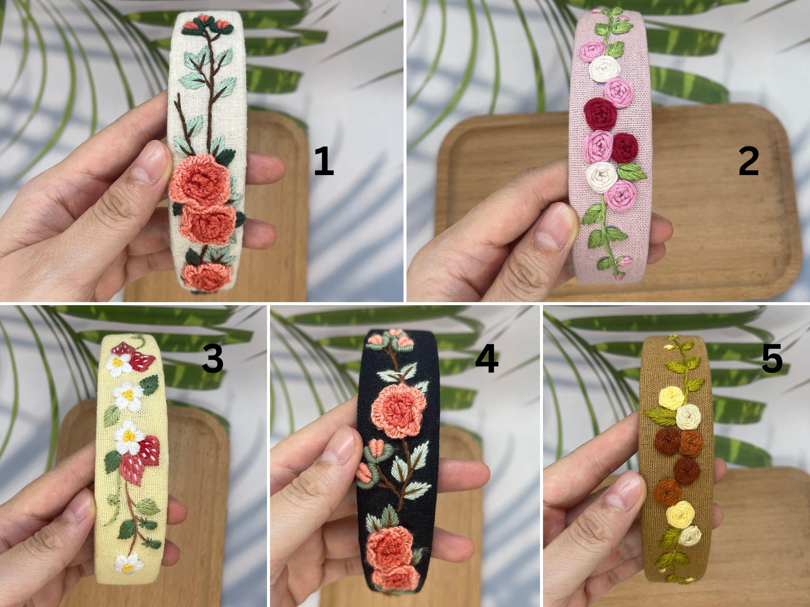 Hand Floral Embroidered Linen Headband | Embroidered Headband