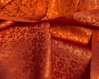 Pure Mulberry Silk Fabric By The Yard | Natural Silk, Handmade Silk In Vietnam | Silk For Crafting Dress | Floral Orange Mulberry Silk