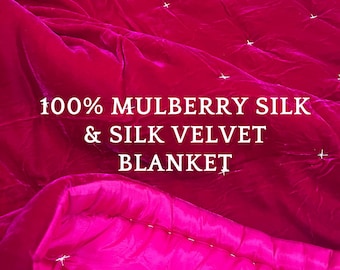 Pure Mulberry Silk Velvet Throw Blanket Quilt, Velvet Spread Luxury Silk Velvet Bedding, Housewarming Gift, Christmas Gift, Velvet Comforter