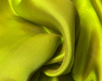 Pure Mulberry Silk Fabric By The Yard | Natural 2 Sides Silk, Handmade Silk In Vietnam | Silk For Crafting Dressess | Lime Yellow Color Silk