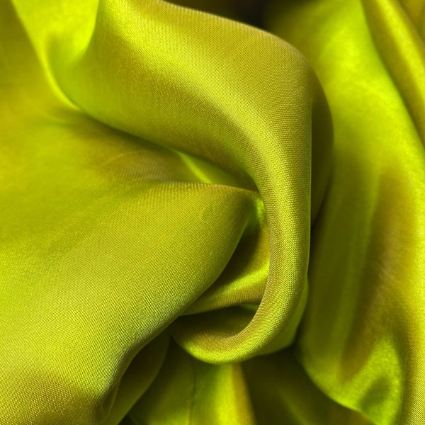 Pure Mulberry Silk Fabric By The Yard | Natural 2 Sides Silk, Handmade Silk In Vietnam | Silk For Crafting Dressess | Lime Yellow Color Silk