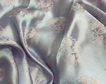 Pure Mulberry Silk Fabric By The Yard | Natural Silk, Handmade Silk In Vietnam | Silk For Crafting Dress |Silver Round Flower Mulberry Silk