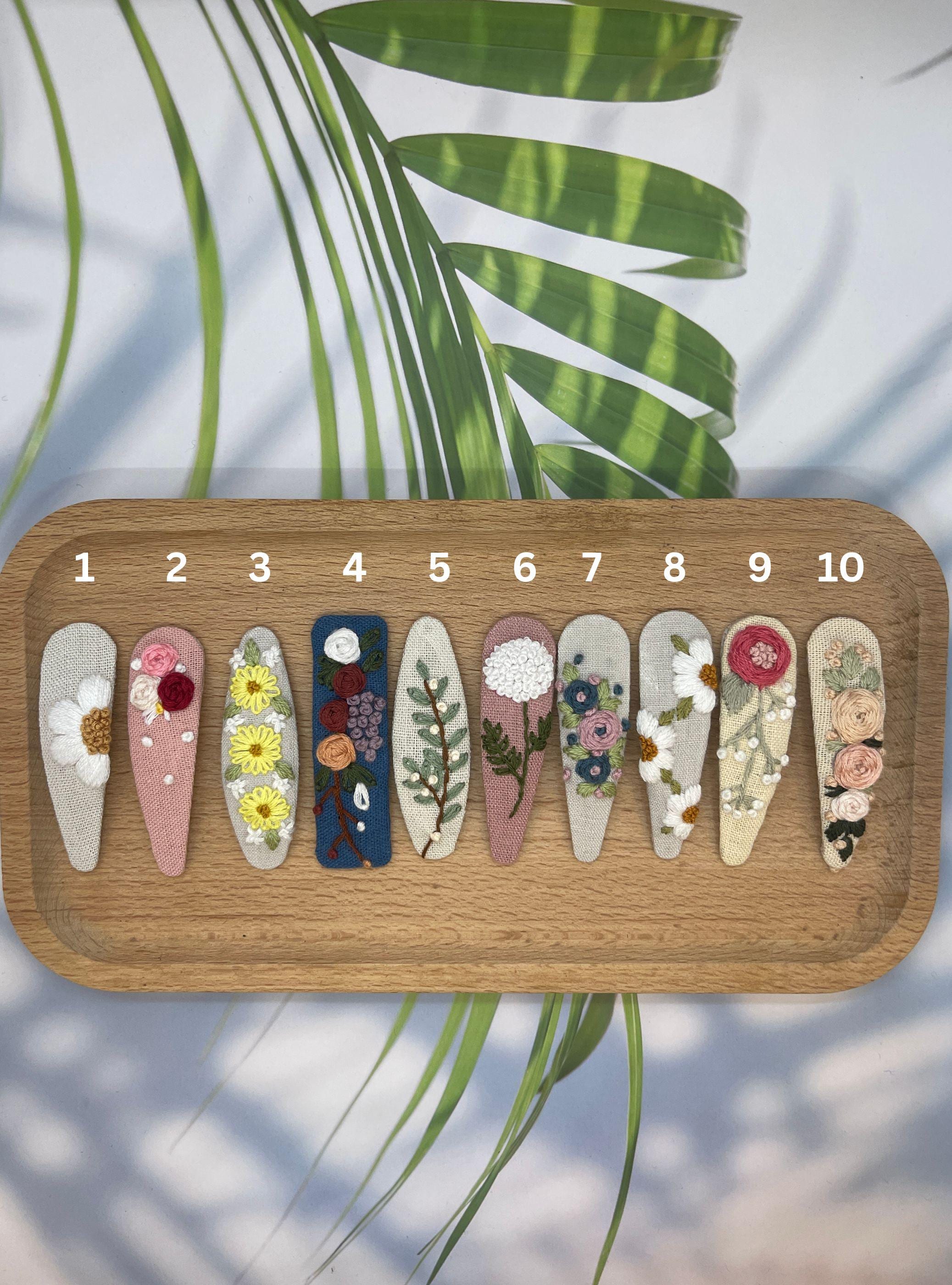 Buy Embroidered Hair Clips, Summer Flower Snap Clips, Hand