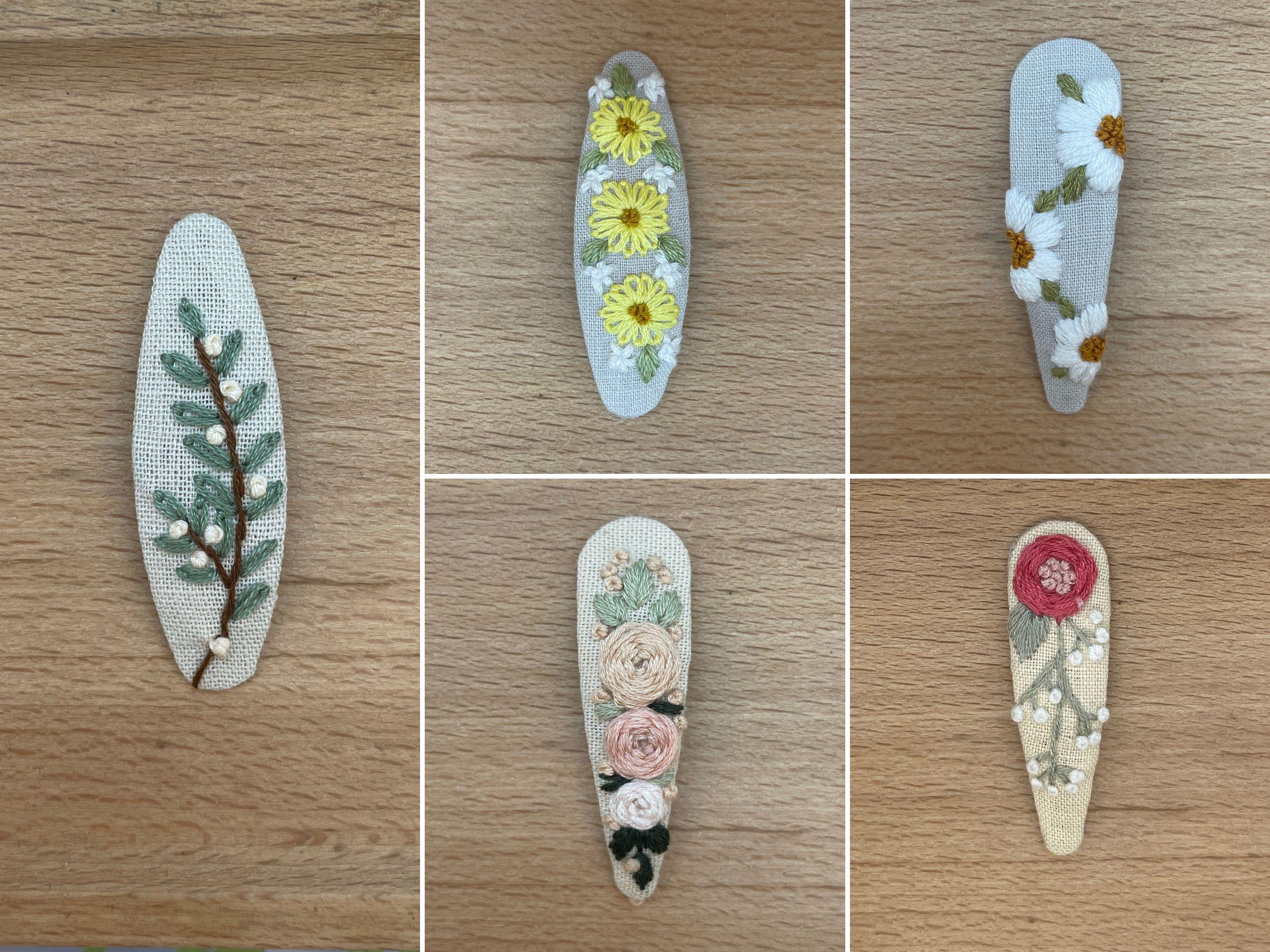 Buy Embroidered Hair Clips, Summer Flower Snap Clips, Hand