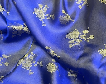 Pure Mulberry Silk Fabric By The Yard | Natural Silk, Handmade Silk In Vietnam | Silk For Crafting Dress | Navy Golden Color Mulberry Silk