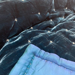 Silk Velvet Throw, Natural Silk Luxury Silk Velvet Quilted Blanket, Soft Duvet, Quilted Bedspread, Hand-stitched Throw, Christmas Gift