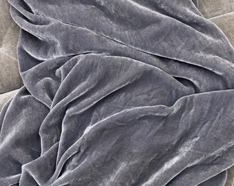 Terciopelo de seda gris cortado a medida / Tela de terciopelo de seda morera color lava para edredones, cintas, vestidos y almohadas / Tela de terciopelo de seda de lujo