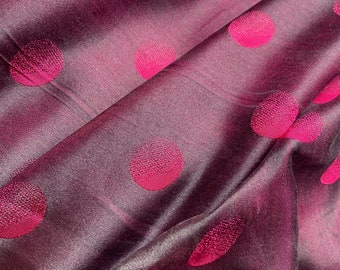 Pure Mulberry Silk Fabric By The Yard | Natural Silk, Handmade Silk In Vietnam | Silk For Crafting Dress | Pink Polka Dot Mulberry Silk