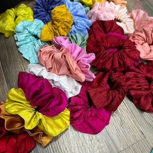 Pure Mulberry Silk Scrunchie, 100% Silk Scrunchies, Silk Scrunchies Handmade,  Silk Hair Tie, XXL Skinny Silk Scrunchies, Silk Scrunchie