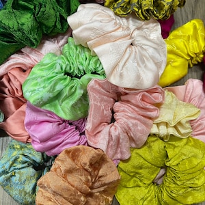 100% Pure Mulberry Silk Scrunchie, Silk Scrunchies Handmade,  Silk Hair Tie, XXL Skinny Silk Scrunchies, Silk Scrunchie Bridesmaid Gift