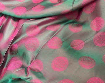 Pure Mulberry Silk Fabric By The Yard | Natural Silk, Handmade Silk In Vietnam | Silk For Crafting Dress | Green Pink Round Mulberry Silk
