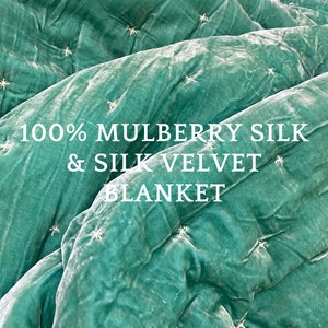 Pure Mulberry Silk Velvet Throw Blanket Quilt, Velvet Spread Luxury Silk Velvet Bedding, Housewarming Gift, Christmas Gift, Custom Available