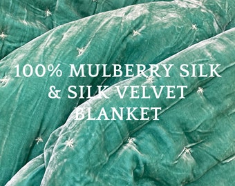 Pure Mulberry Silk Velvet Throw Blanket Quilt, Velvet Spread Luxury Silk Velvet Bedding, Housewarming Gift, Christmas Gift, Custom Available