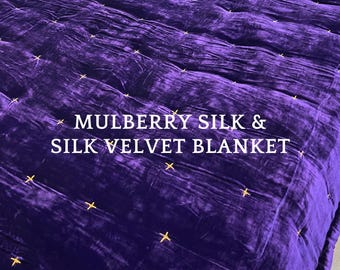 Silk Velvet Throw, Silk Velvet Throw Blanket Quilt, Luxury Silk Velvet Bedspread, Silk Velvet Bedding, Housewarming Gift, Christmas Gift