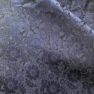 Mulberry Silk Fabric by the Yard, Navy Blue Floral Mulberry Silk, Silk ...