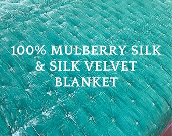 Pure Mulberry Silk Velvet Throw Blanket Quilt, Velvet Spread Luxury Silk Velvet Bedding, Housewarming Gift, Christmas Gift, Custom Available