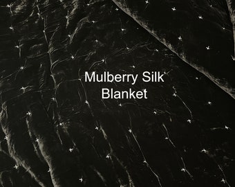 Pure Mulberry Silk Velvet Throw Blanket Quilt, Velvet Spread Luxury Silk Velvet Bedding, Housewarming Gift, Christmas Gift, Custom Available