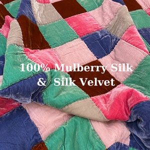 Silk Velvet Throw Blanket Quilt | Unique Natural 100% Silk Luxury Silk Velvet Bedding | Housewarming Gift, Christmas Gift