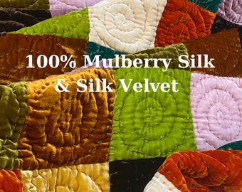 100% Mulberry Silk Velvet Throw Blanket Quilt, Luxury Silk Velvet Bedding, Housewarming Gift, Christmas Gift, Custom Available